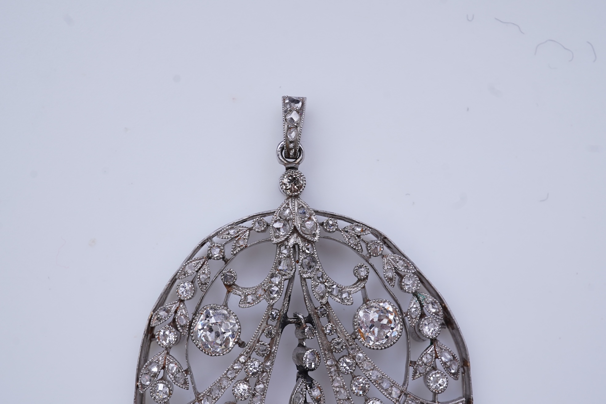 A fine Belle Epoque natural pearl and diamond pendant, circa 1910